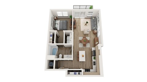 Floor plan for 1 bed, 1 bath, 768 sqft